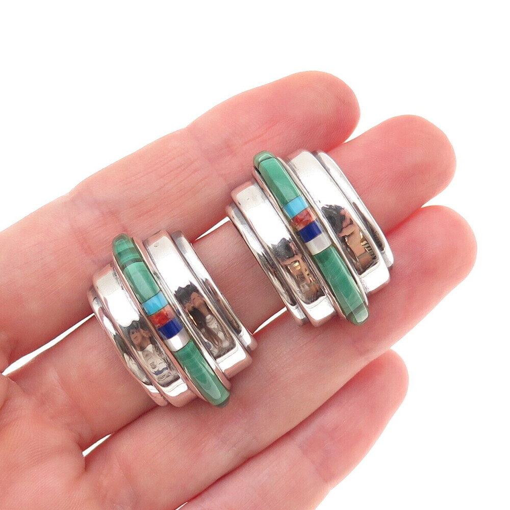 The Cut Above Old Pawn Sterling Silver Vintage 1986 Multi-Gem Tribal Earrings